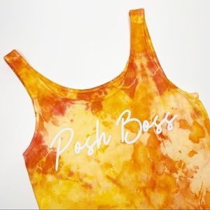 POSH BOSS Tank Top Orange Yellow Tie Dye Medium